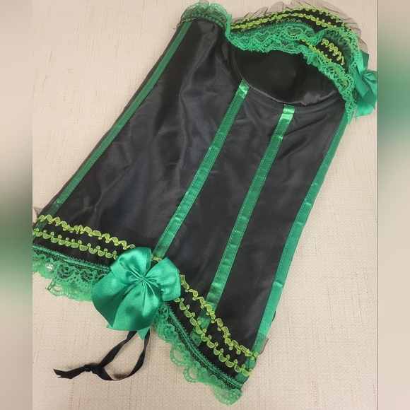 Lime Green Black Bow Corset Ribbed 5X